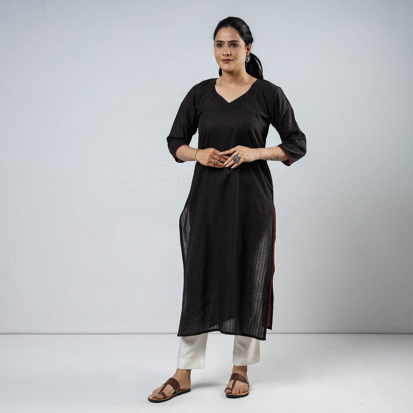Jacquard Cotton Straight Kurta for Women