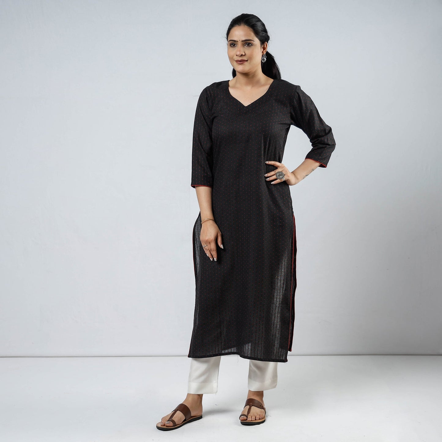 Jacquard Cotton Straight Kurta for Women