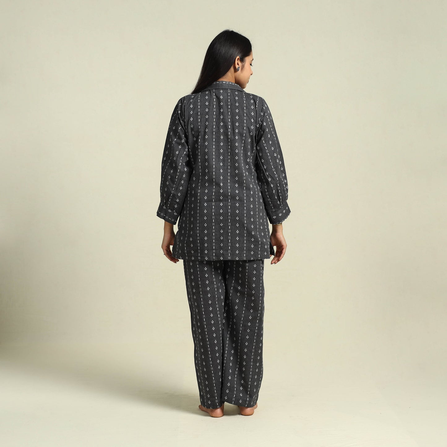 Black Jacquard Cotton Top & Pyjama Night Suit Set