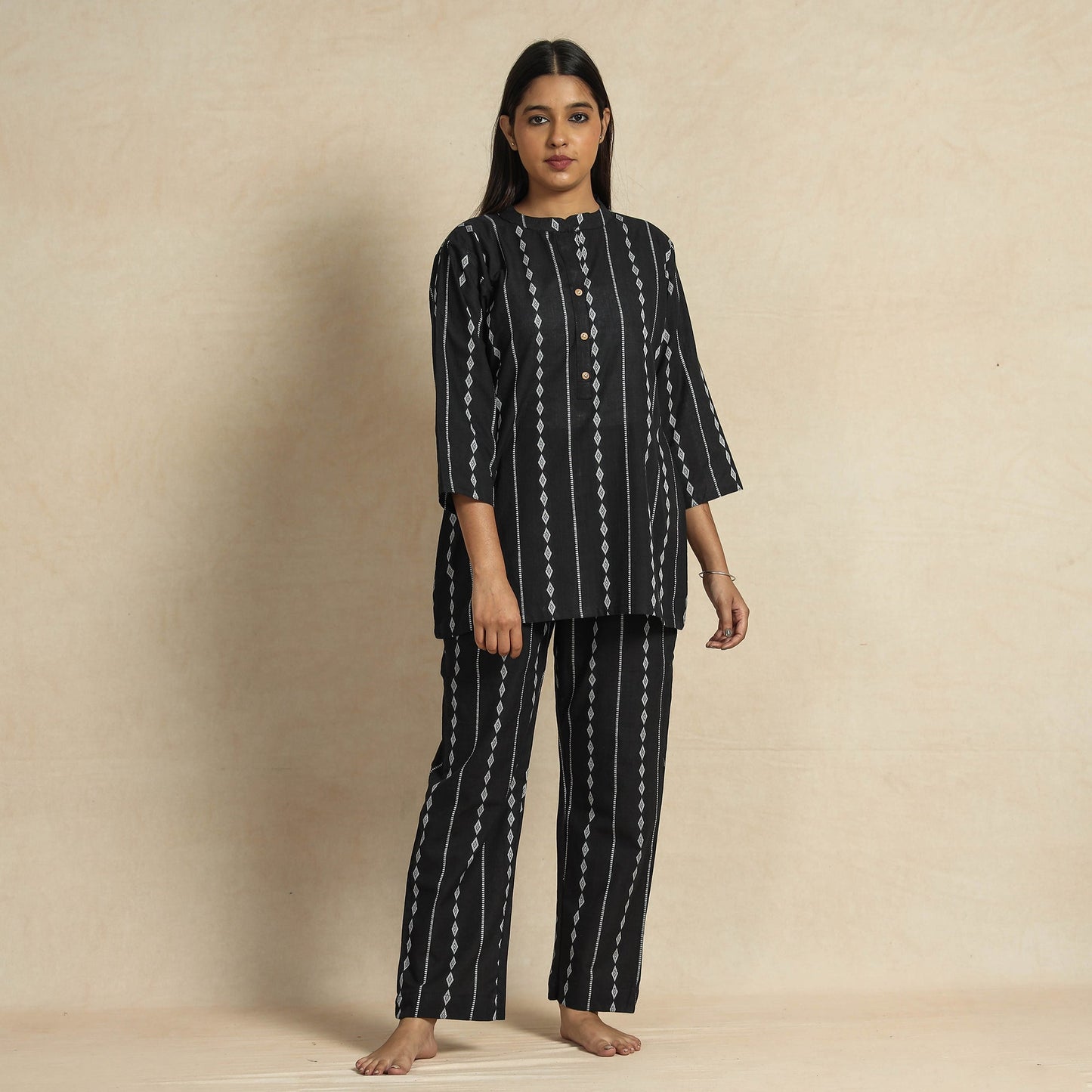 Jacquard Cotton Top & Pyjama Night Suit Set