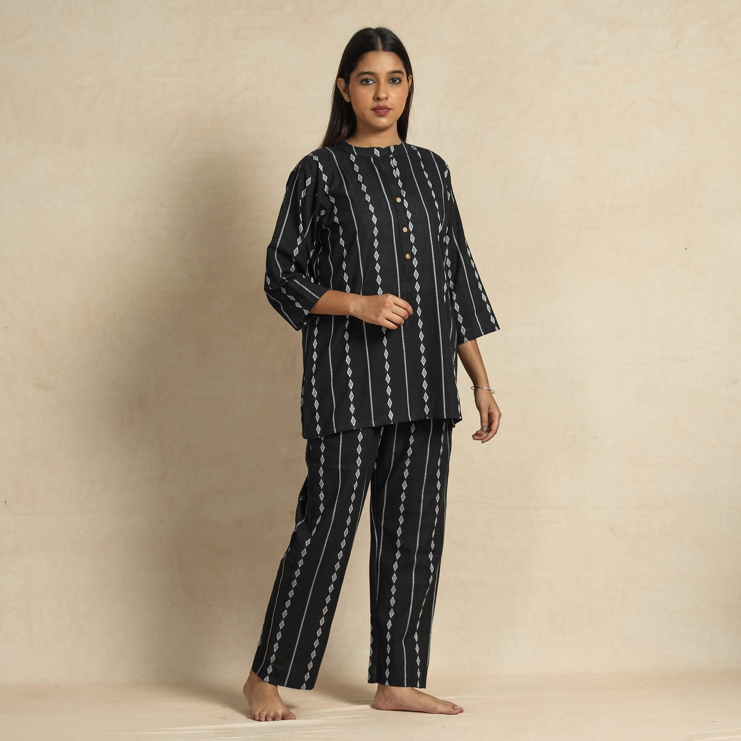 Jacquard Cotton Top & Pyjama Night Suit Set