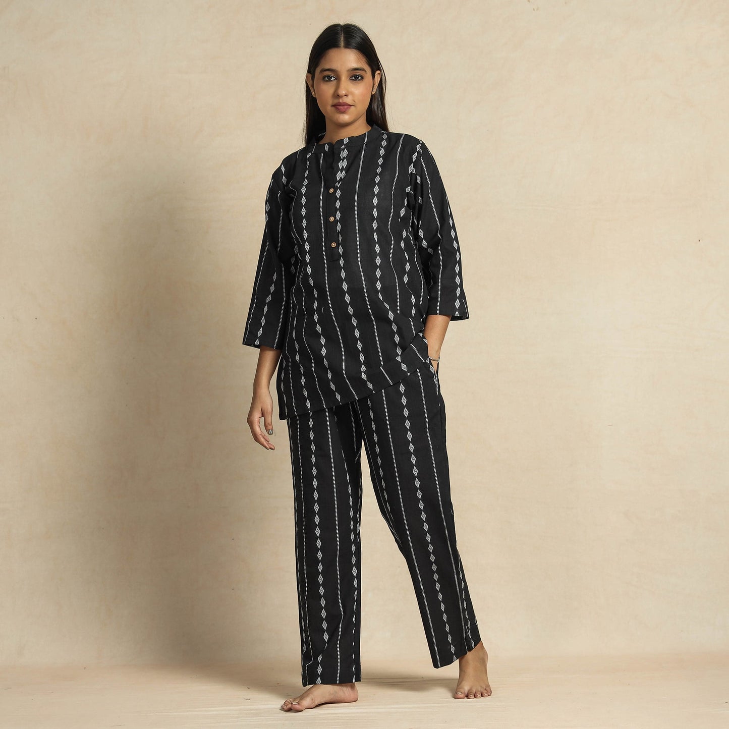 Jacquard Cotton Top & Pyjama Night Suit Set