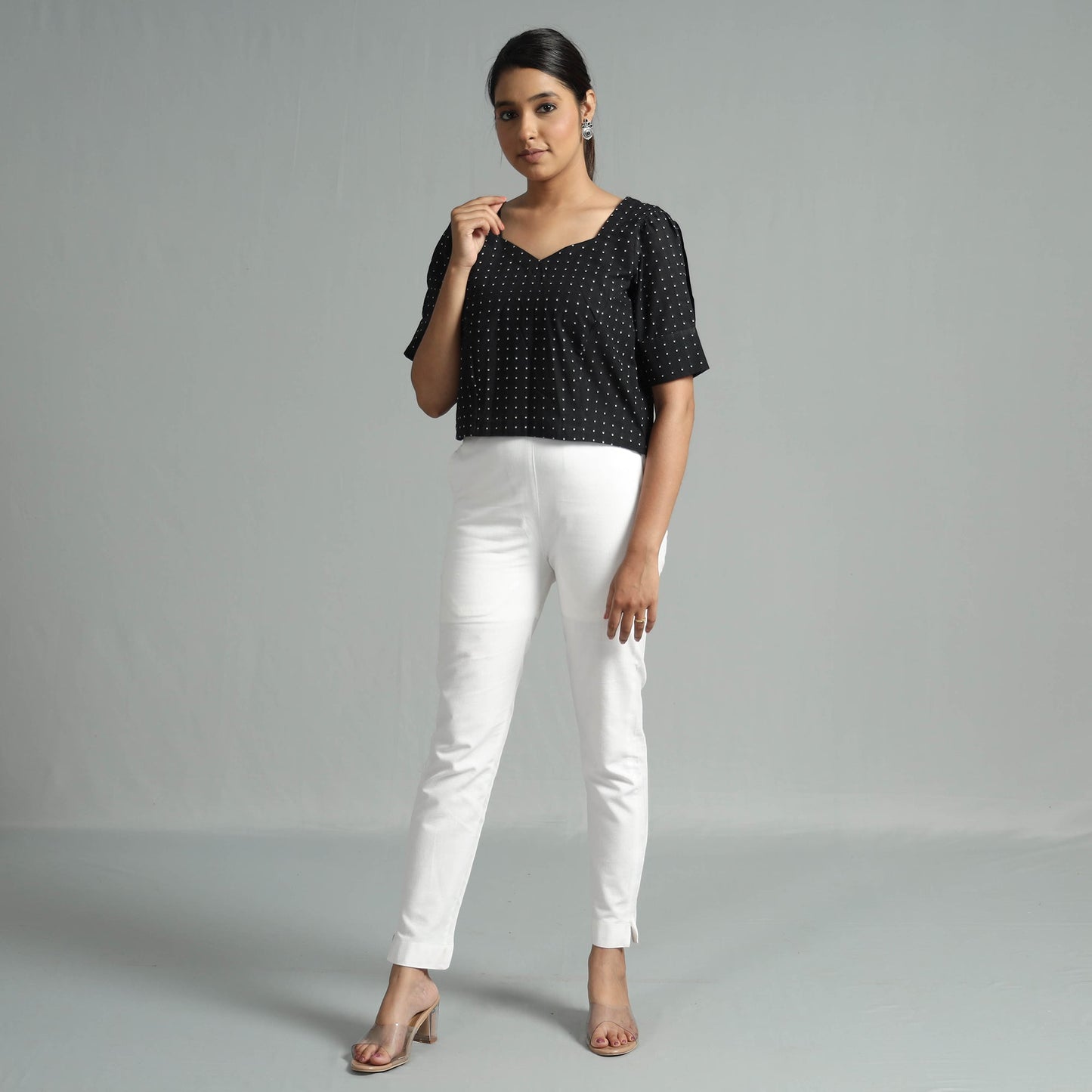 Jacquard Half Sleeve Cotton Crop Top