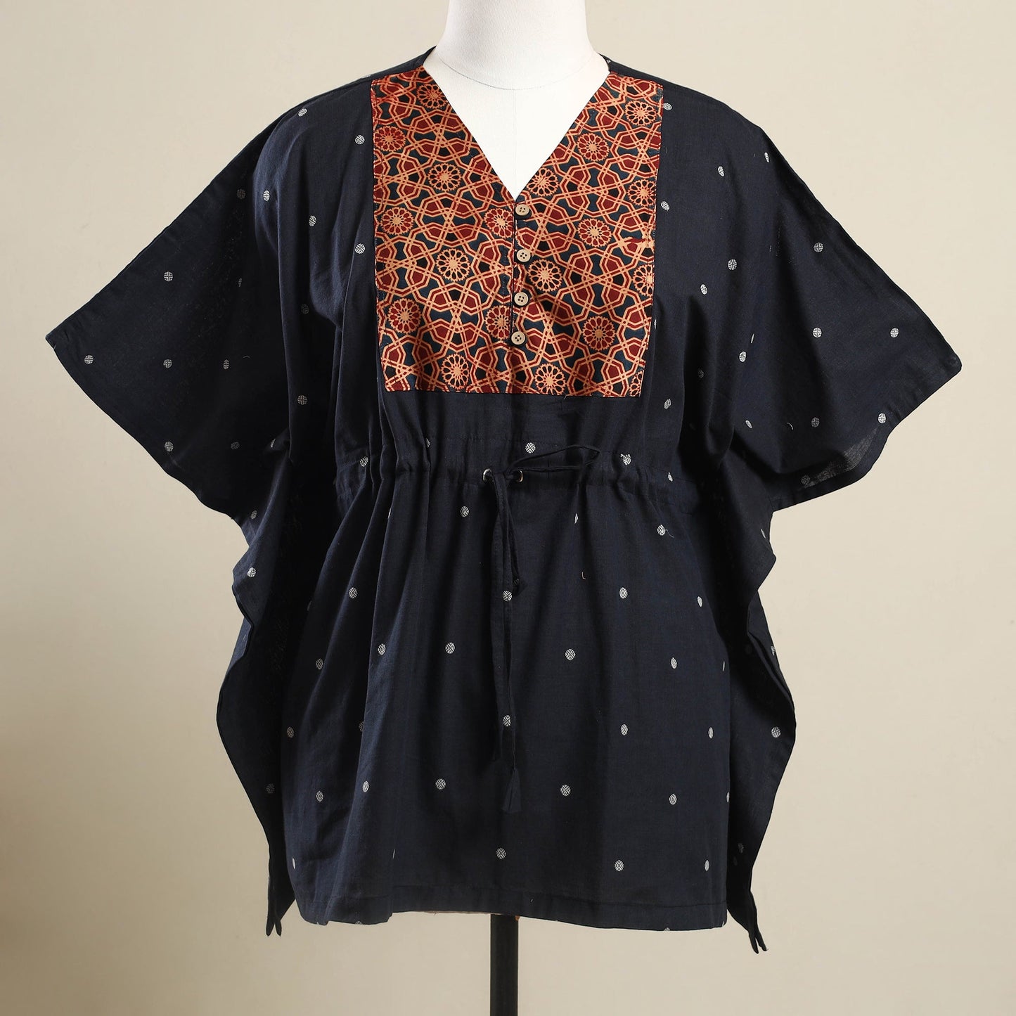 Buy Black Jacquard Mosaic Fusion Cotton Kaftan