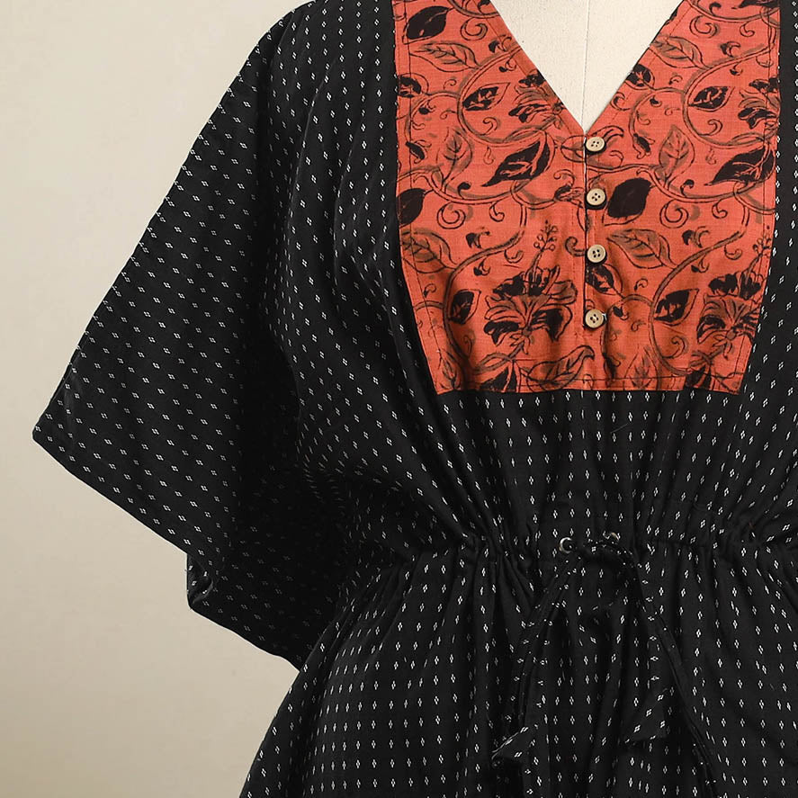 Buy Black Jacquard Mosaic Fusion Cotton Kaftan