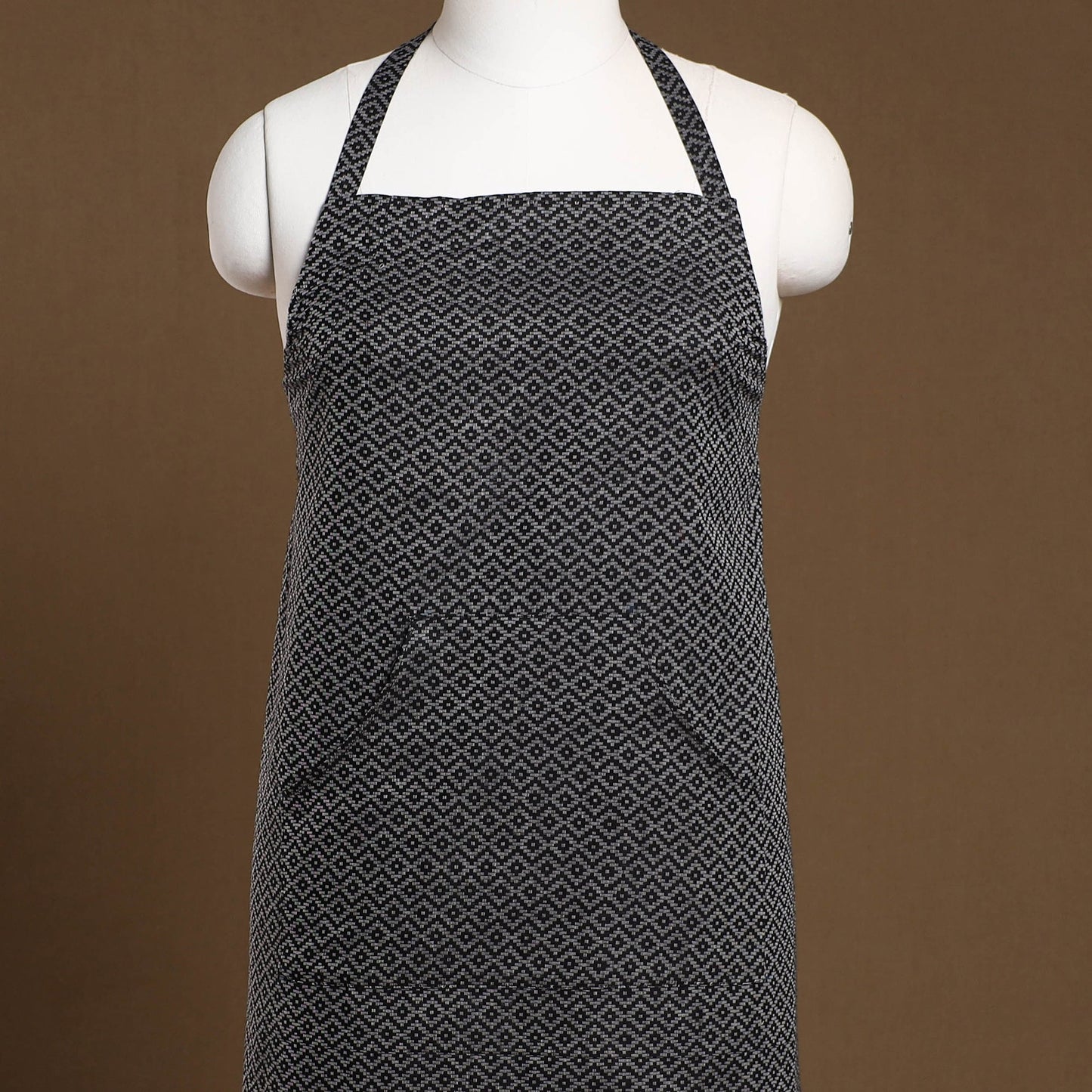 Black Bagh Block Print Cotton Apron with Pocket