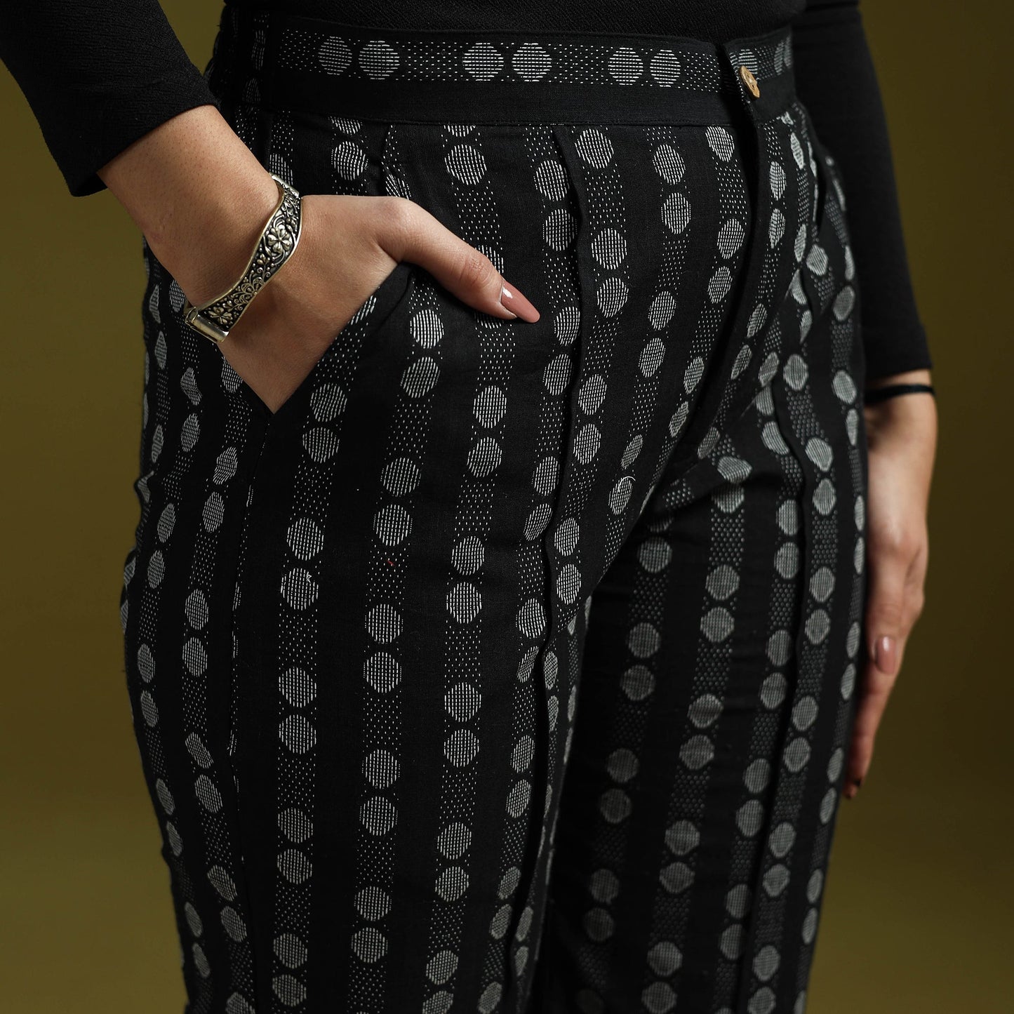 Jacquard weave cotton elasticated palazzo 24 - handcrafted