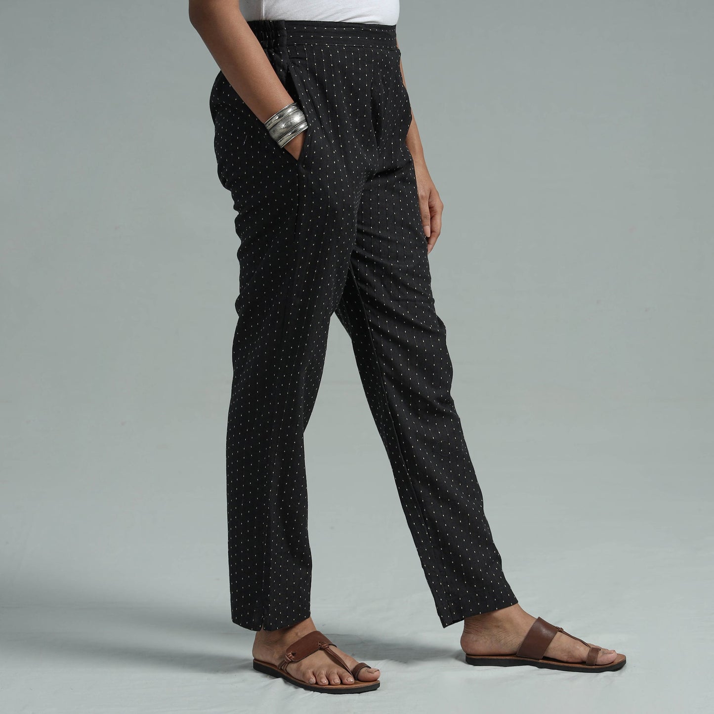 Black - jacquard weave cotton elasticated pant - handcrafted