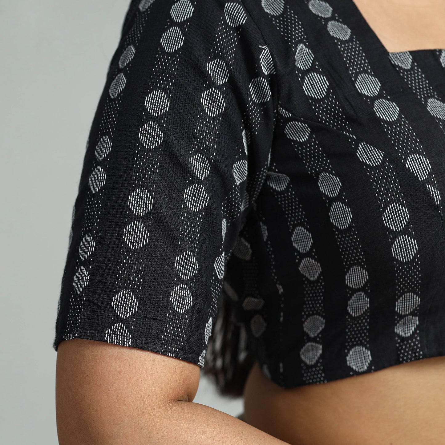 Buy Black Jacquard Weave Cotton Stitched Blouse