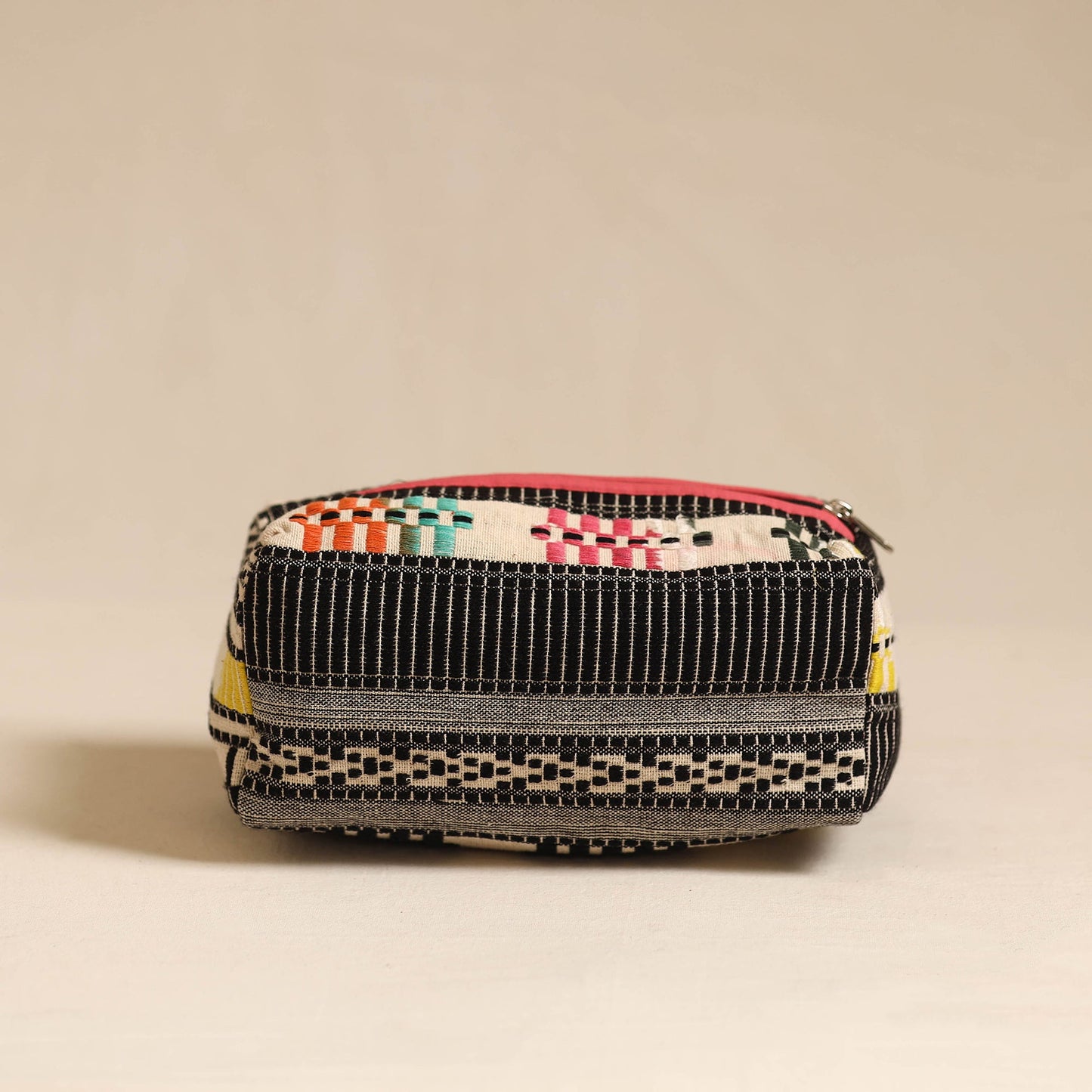 Black Jacquard Weave Cotton Toiletry Pouch