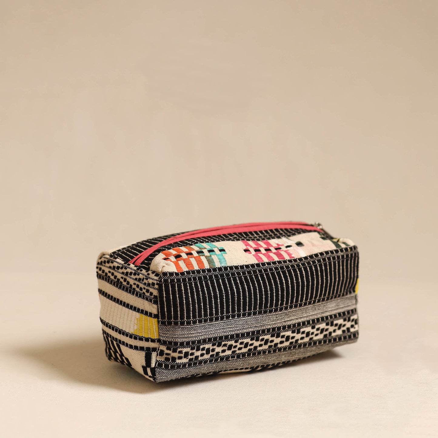 Black Jacquard Weave Cotton Toiletry Pouch