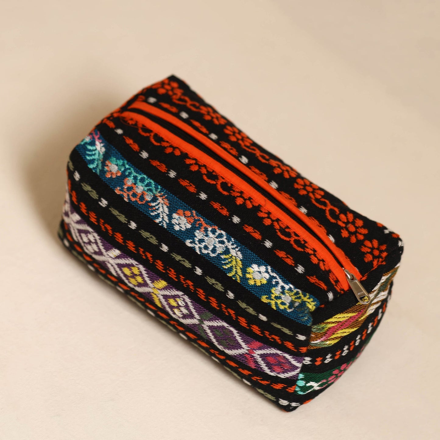 Black Jacquard Weave Cotton Toiletry Pouch