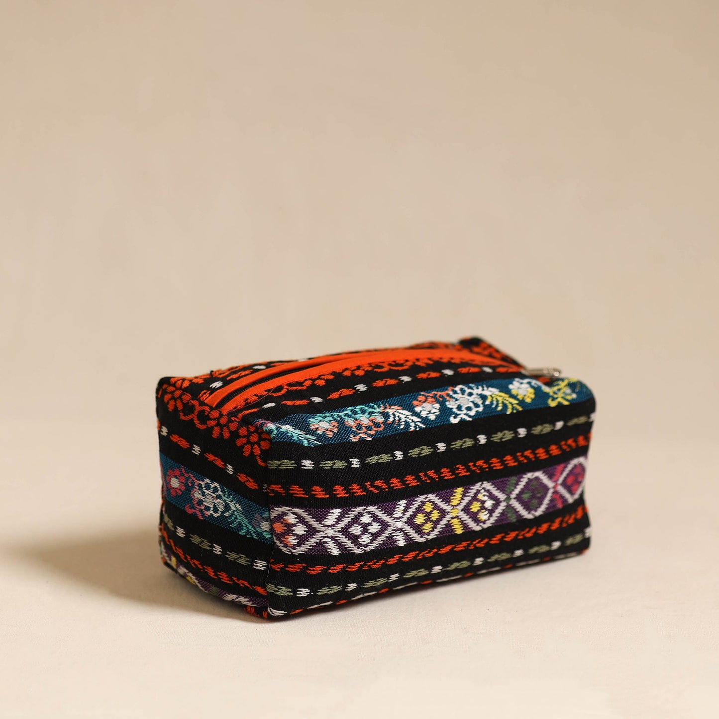 Black Jacquard Weave Cotton Toiletry Pouch
