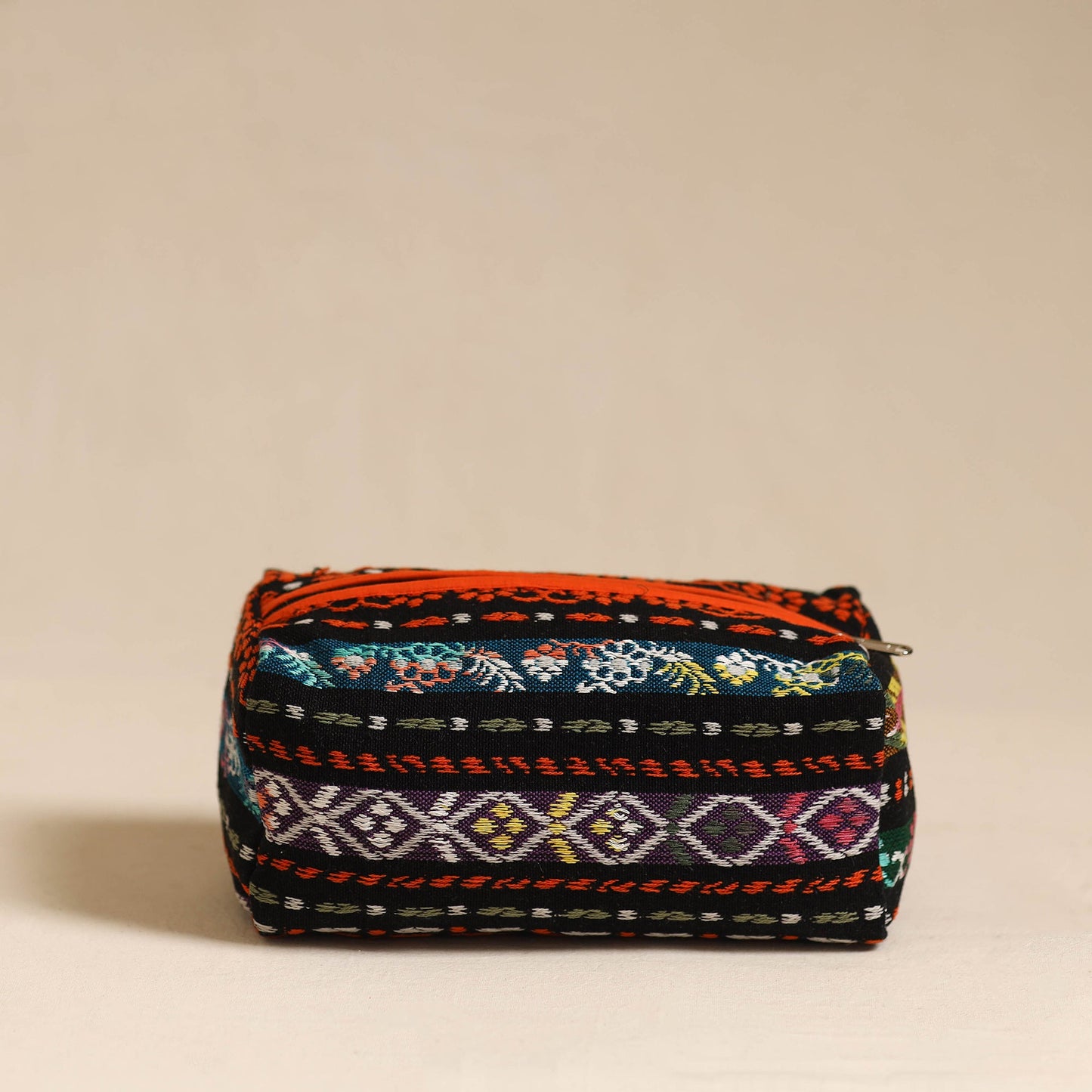 Black Jacquard Weave Cotton Toiletry Pouch
