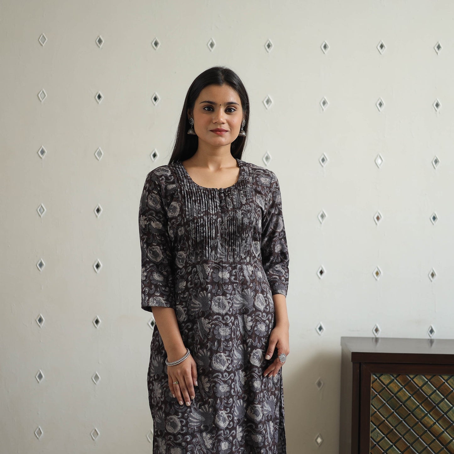 Jahota Block Print Cotton Pintuck Straight Kurta for Women