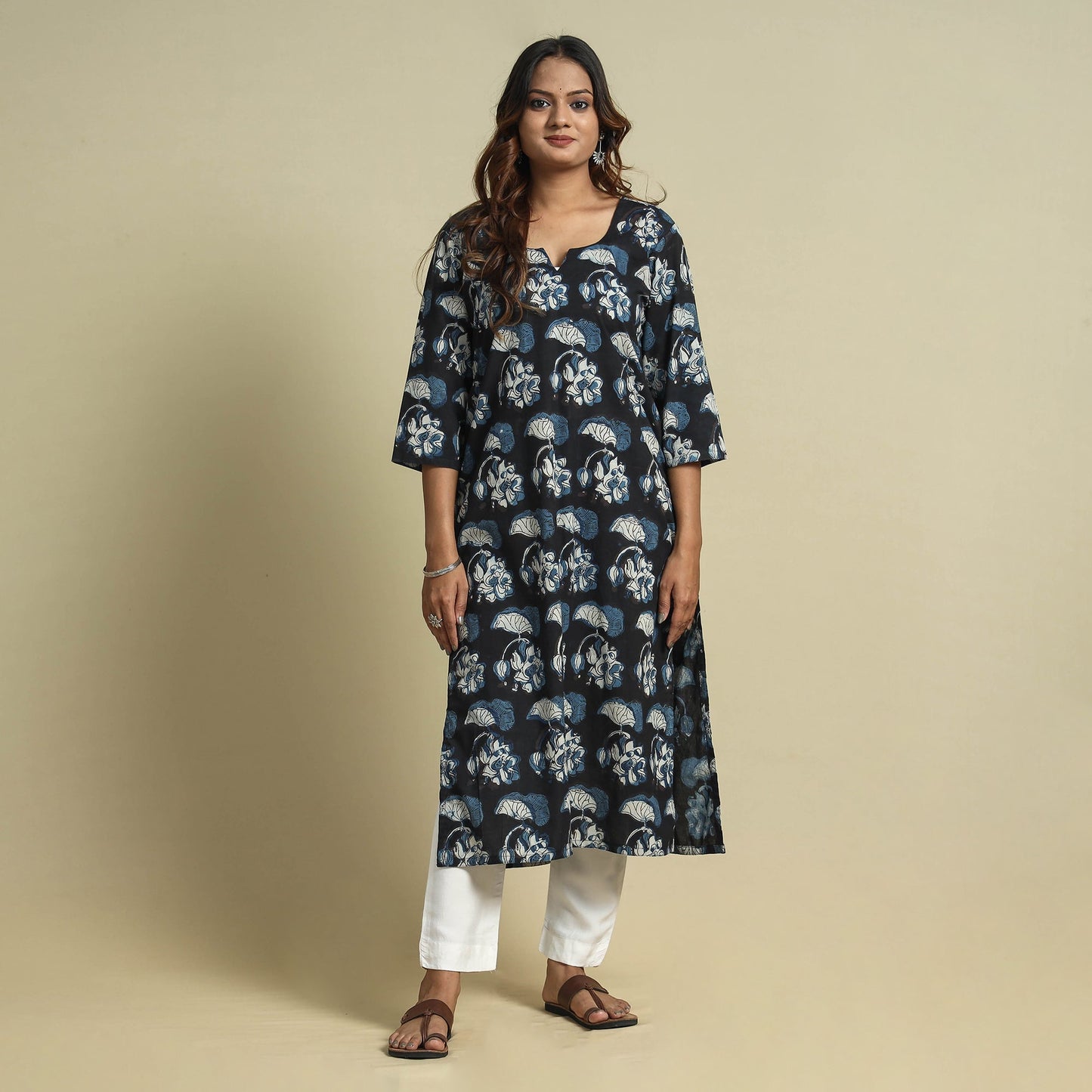 Black - Jahota Block Printed Cotton Straight Kurta