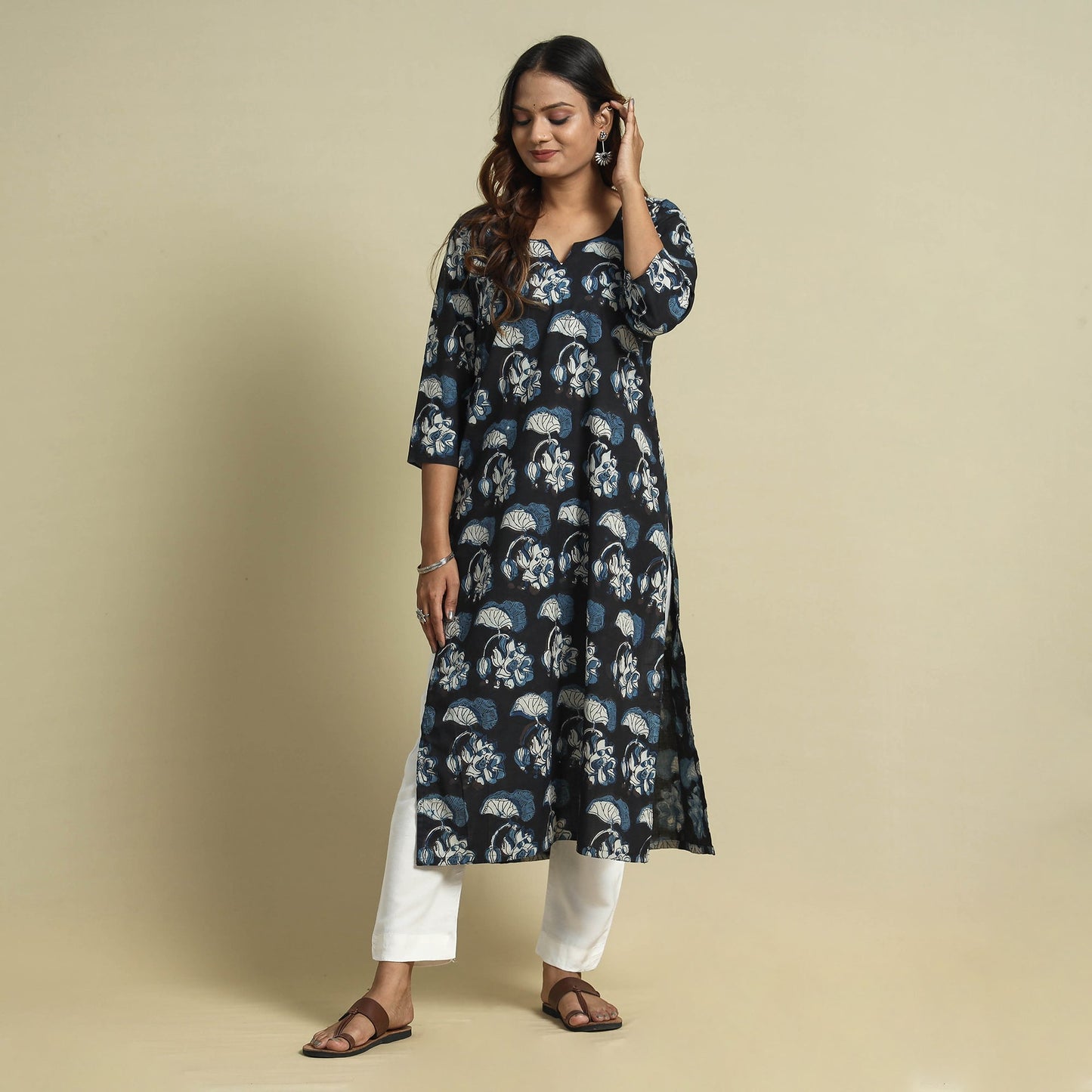 Black - Jahota Block Printed Cotton Straight Kurta