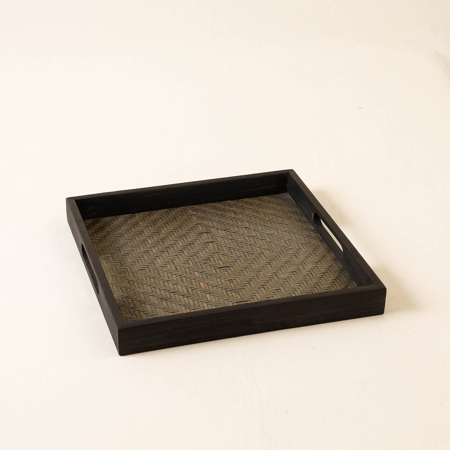 Black Kadam Haat Handmade Bamboo Square Tray (Set of 3)