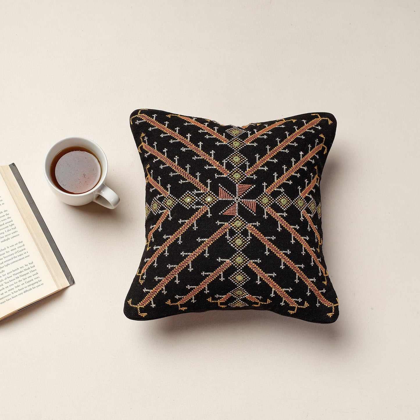 Kala Raksha Jat Hand Embroidery Cotton Cushion Cover