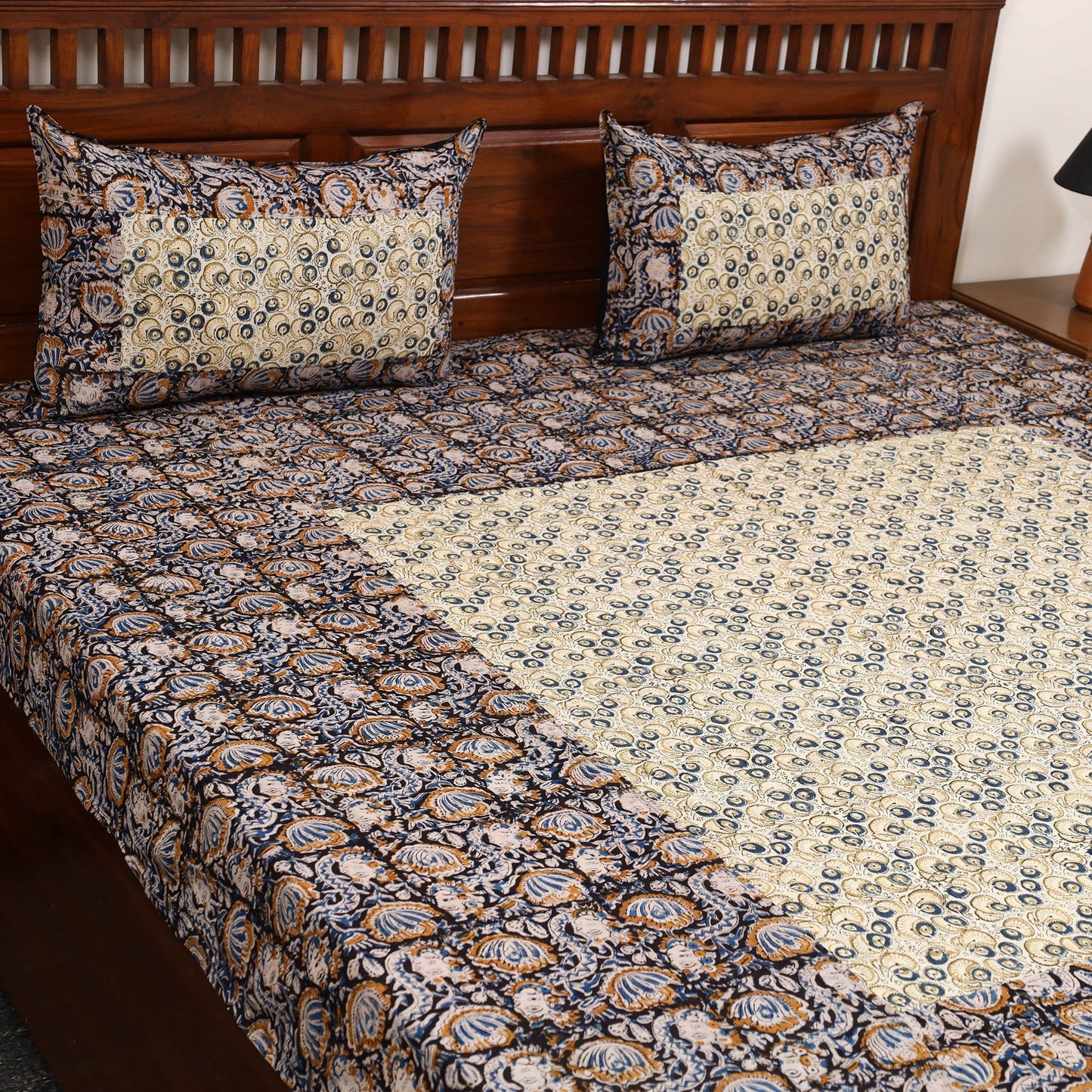 Kalamkari patchwork cotton bedsheet set 27 - handcrafted