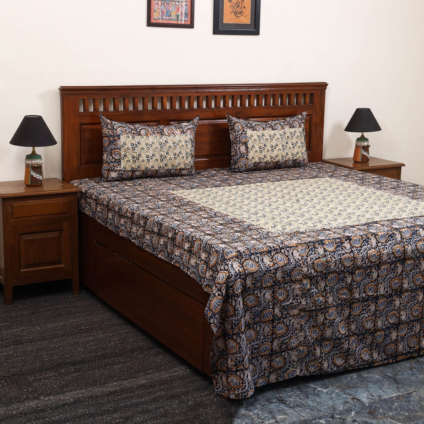 Kalamkari patchwork cotton bedsheet set 27 - handcrafted