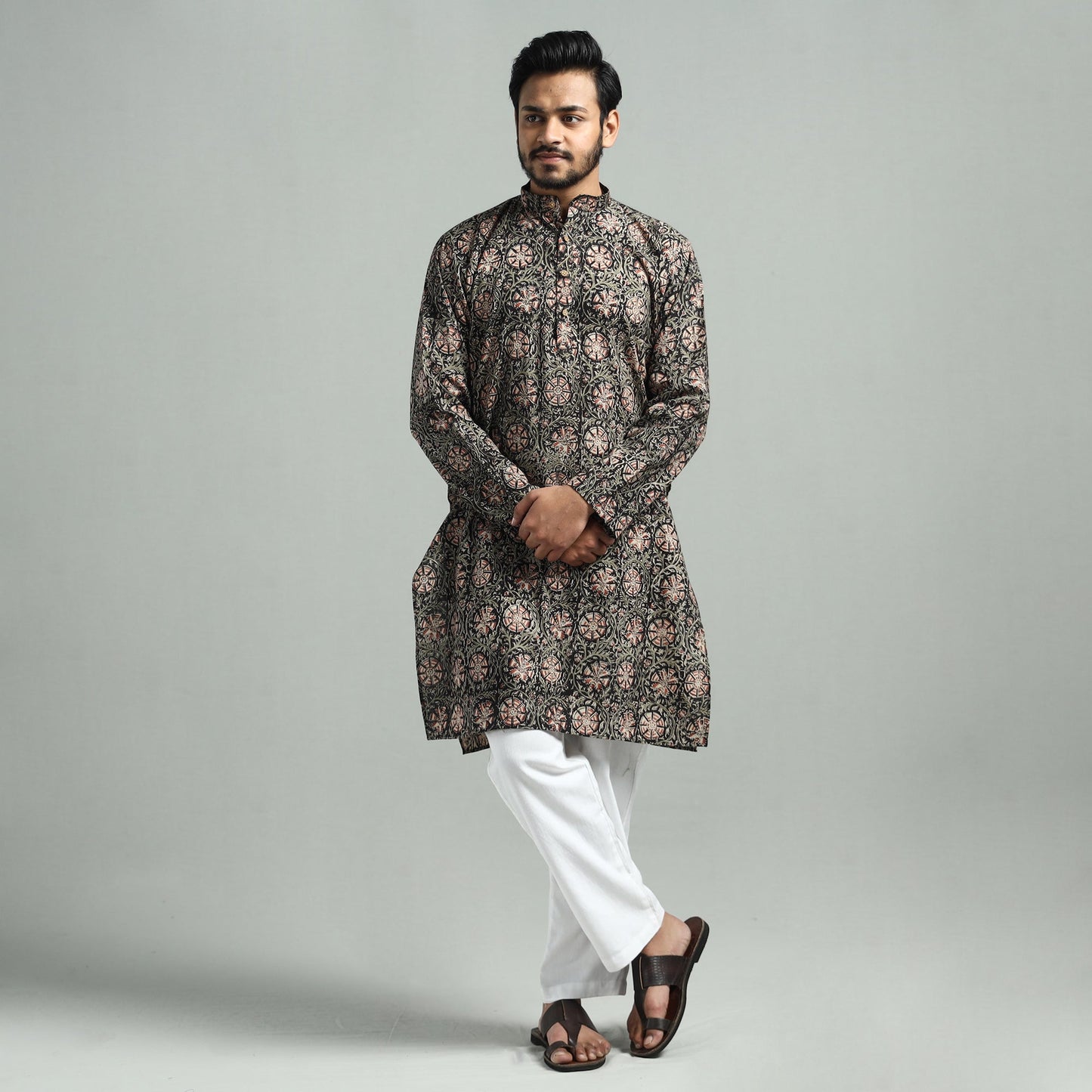 Buy Kalamkari Block Printed Cotton Men Long Kurta Online at iTokri.com