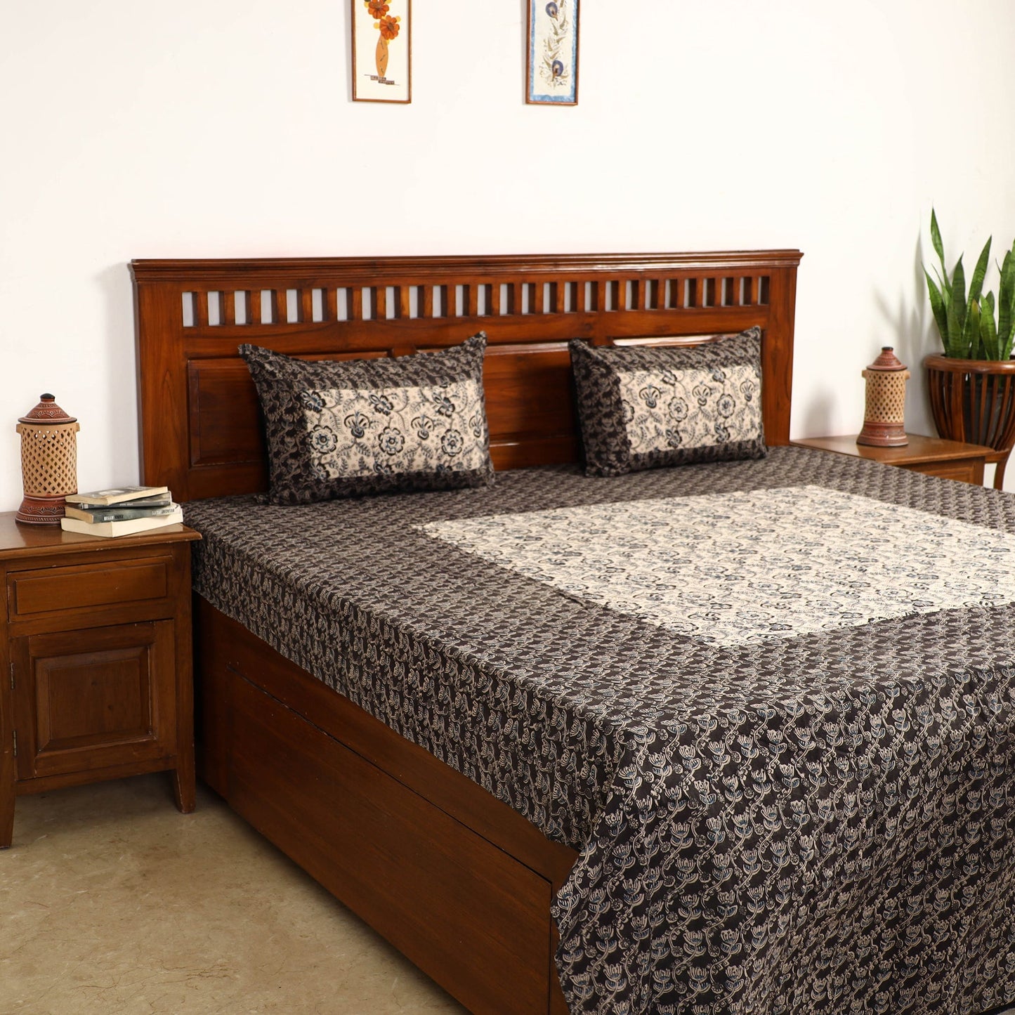 kalamkari double bed cover set