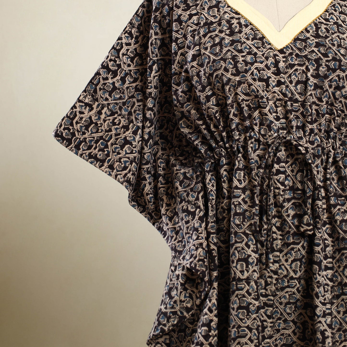 Black Kalamkari Block Print Cotton Kaftan