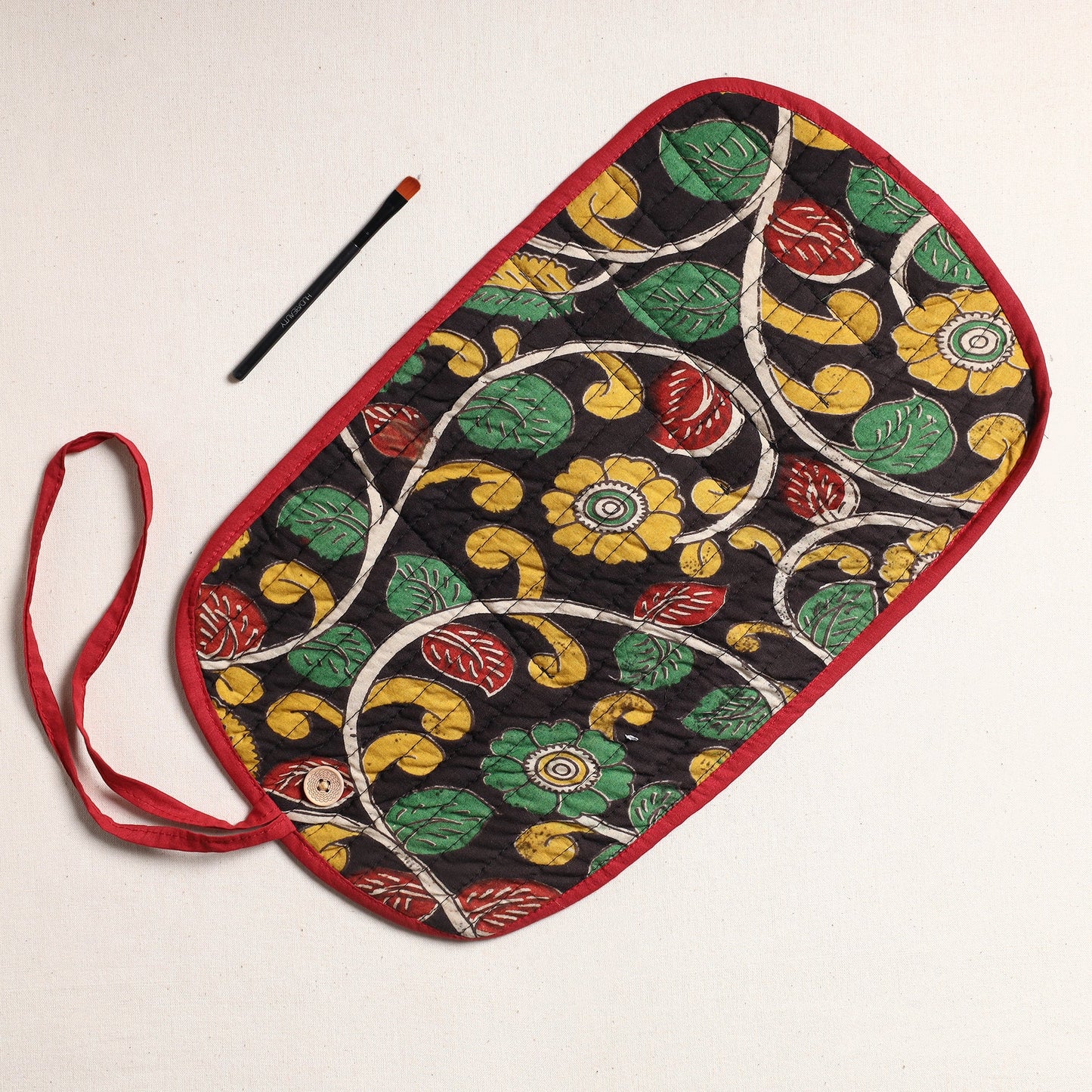 Kalamkari Fabric Multipurpose Segmented Make-up Brush Wrap Pouch/Case