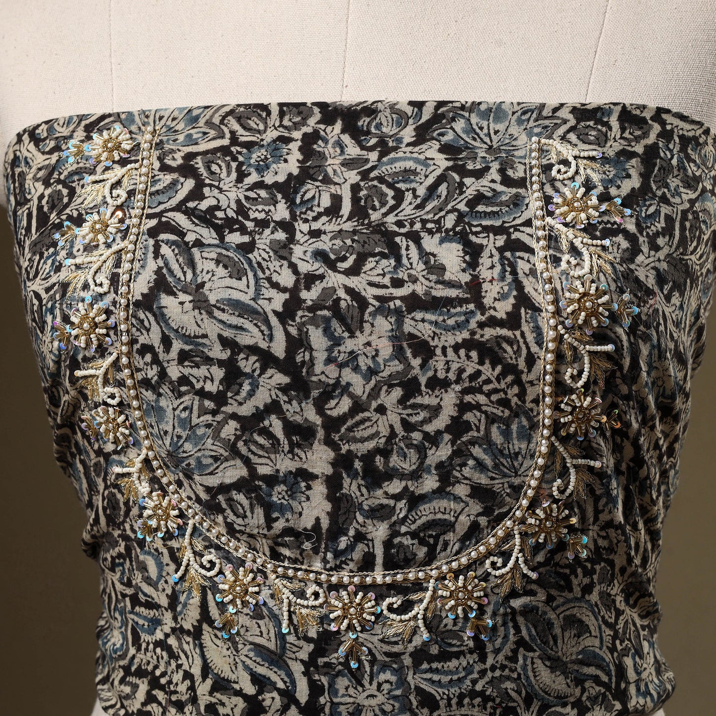 Black - kalamkari hand embroidery cotton blouse piece 20