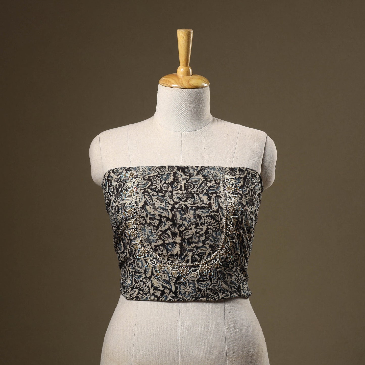 Black - kalamkari hand embroidery cotton blouse piece 20