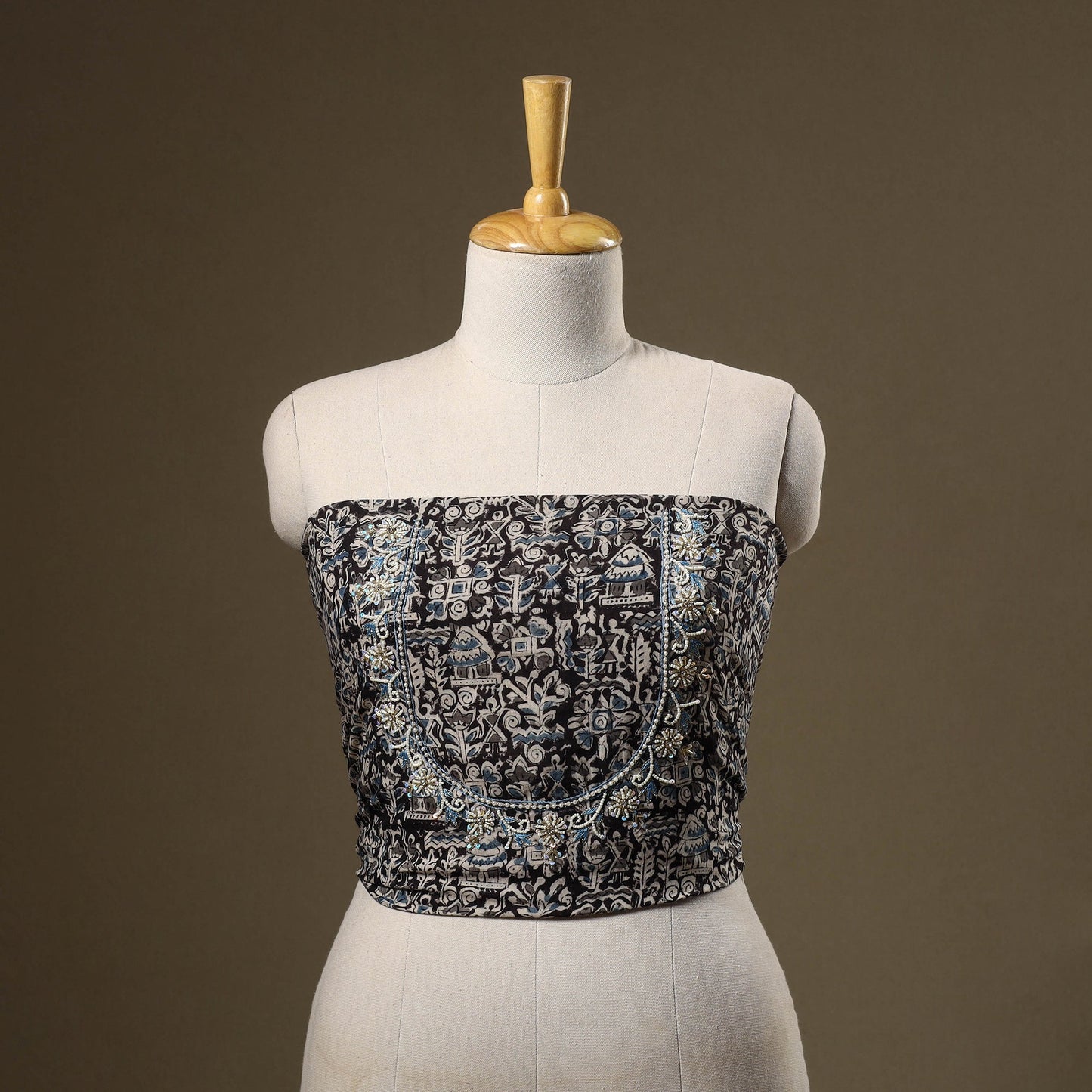 Black - kalamkari hand embroidery cotton blouse piece 23