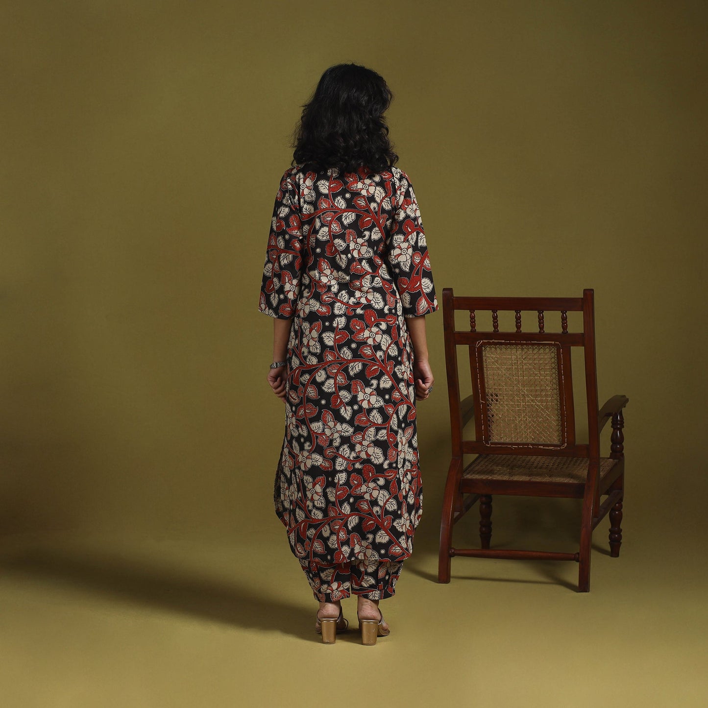 Black - kalamkari printed cotton 2pc kurta set for women 03
