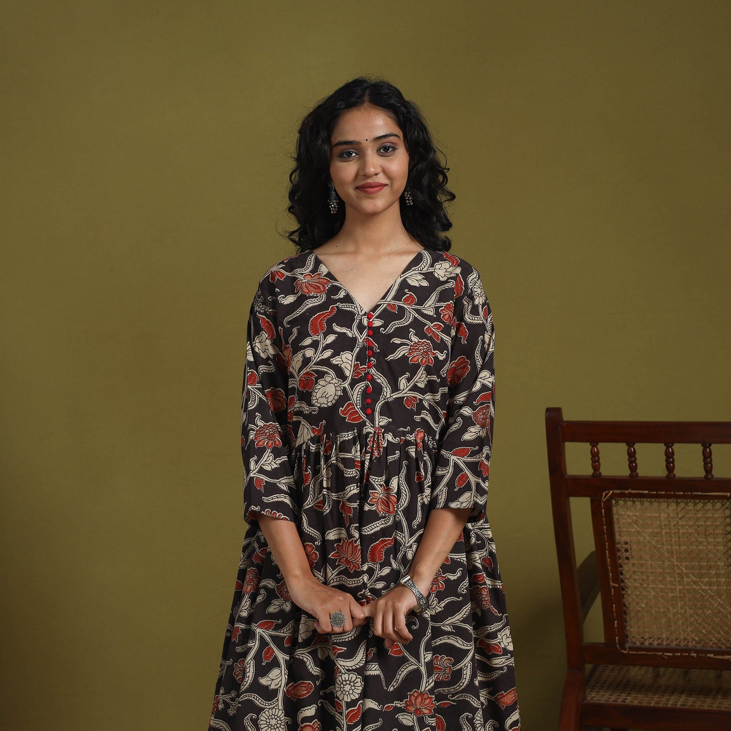 Black - kalamkari printed cotton 2pc kurta set for women 08