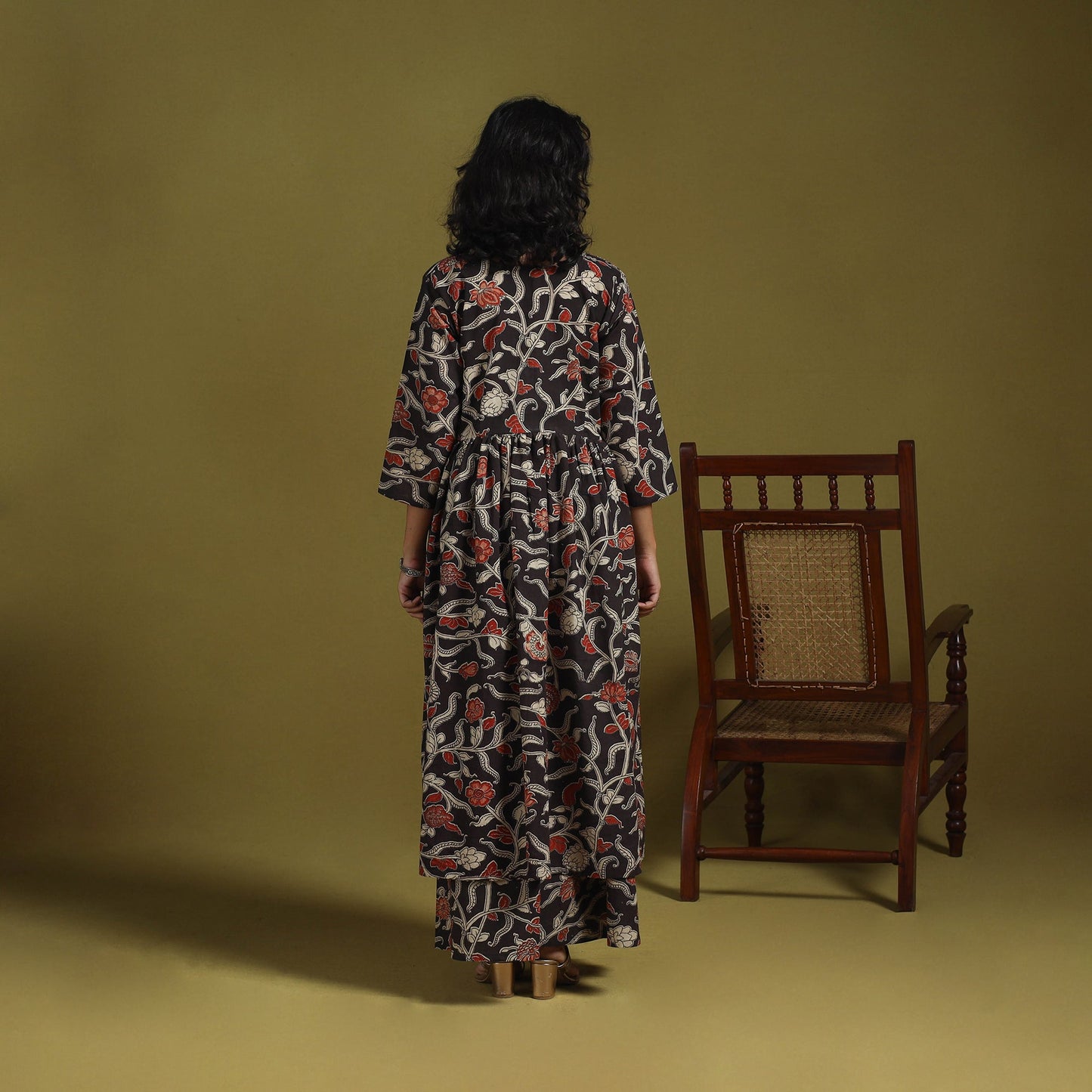 Black - kalamkari printed cotton 2pc kurta set for women 08