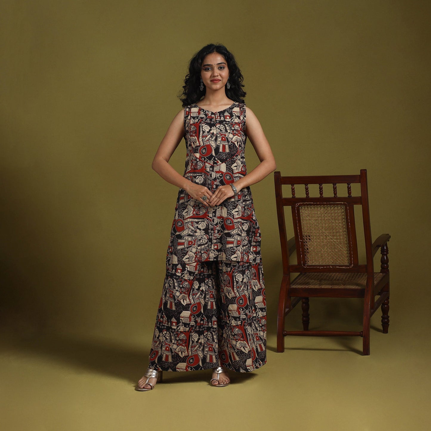 Black - kalamkari printed cotton 2pc kurta set for women 14