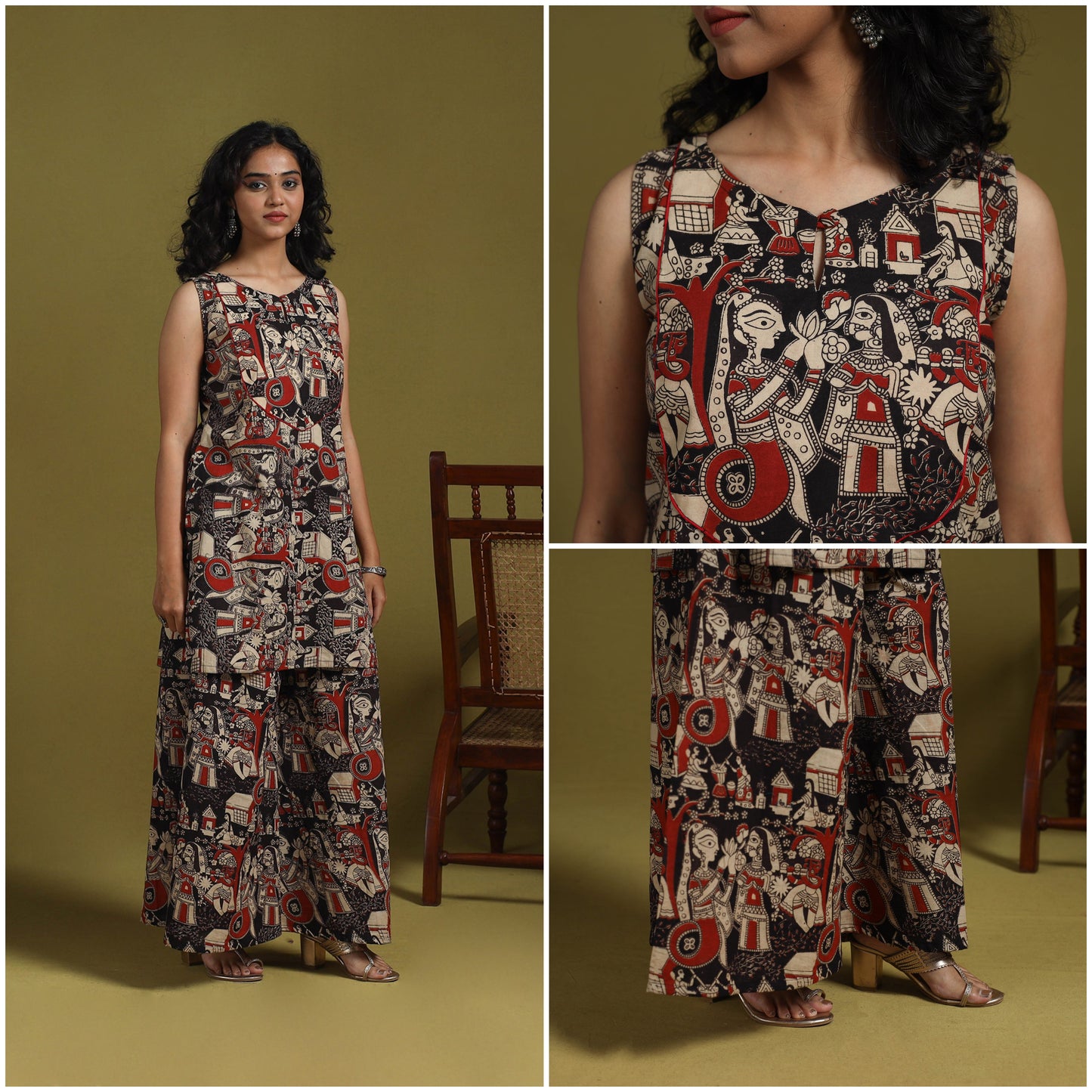 Black - kalamkari printed cotton 2pc kurta set for women 14