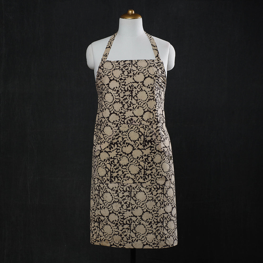 Black Kalamkari Block Printed Cotton Apron