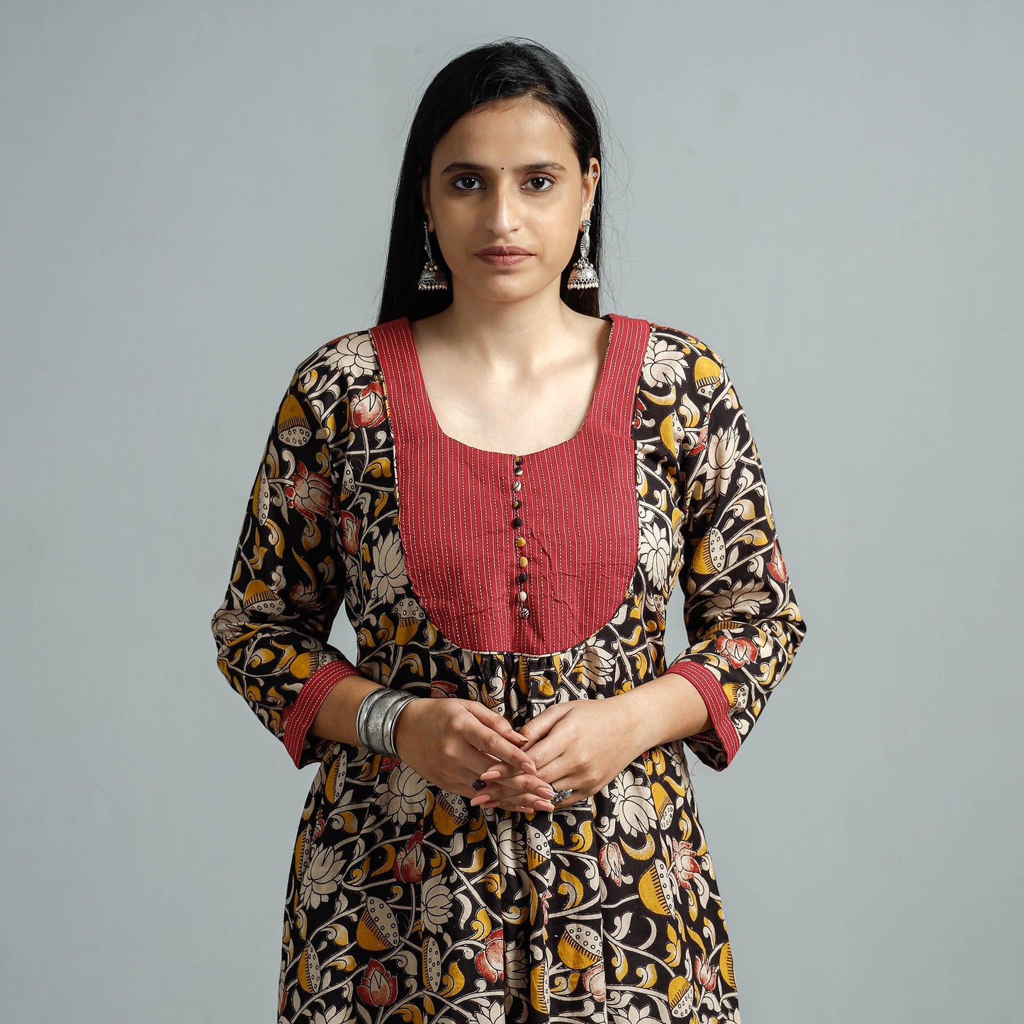 Kalamkari Printed Cotton Flared Kurta for Women