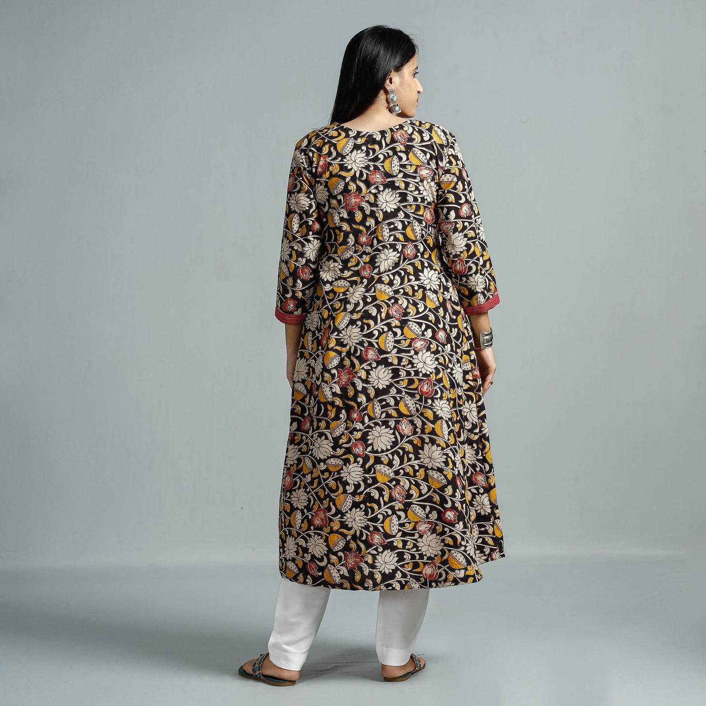Kalamkari Printed Cotton Flared Kurta for Women