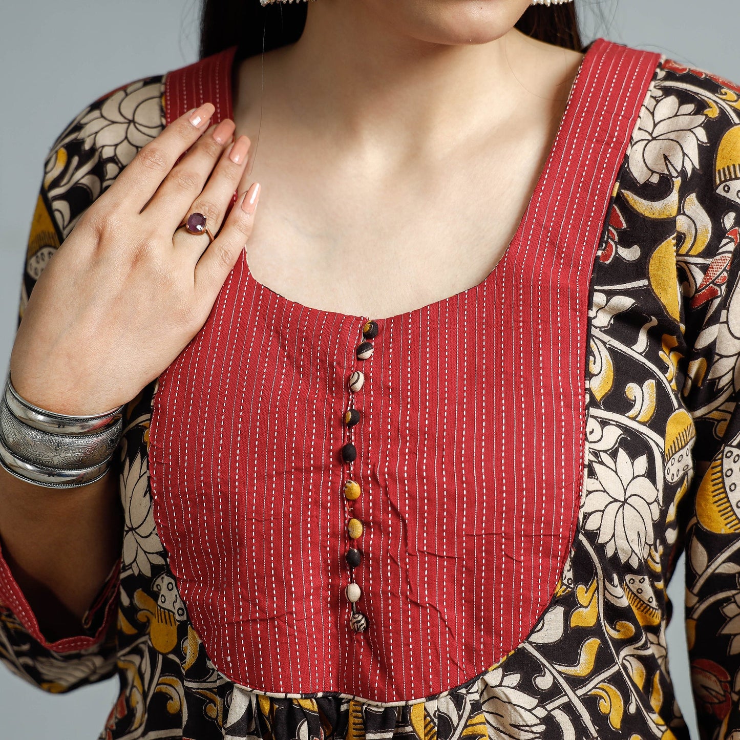 Kalamkari Printed Cotton Flared Kurta for Women