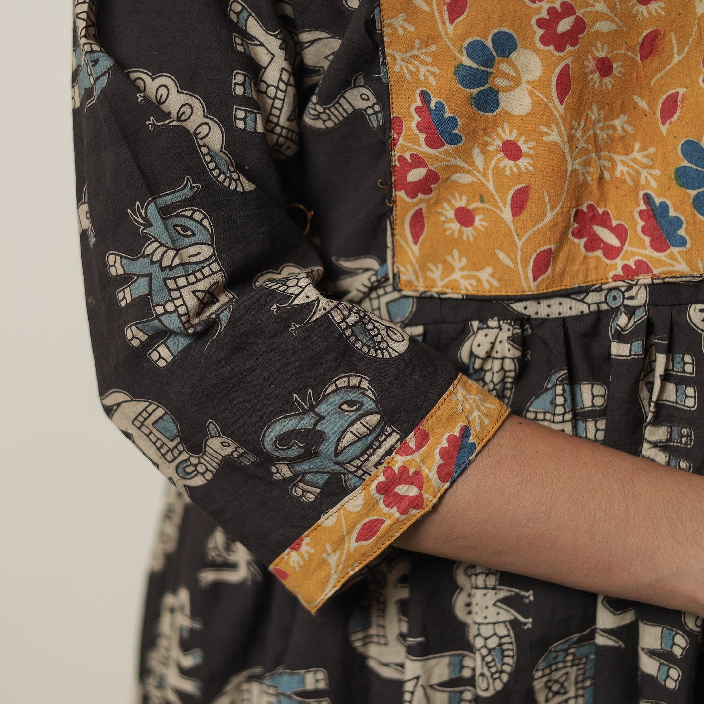 Kalamkari Printed Cotton Flared Kurta with Patchwork 12