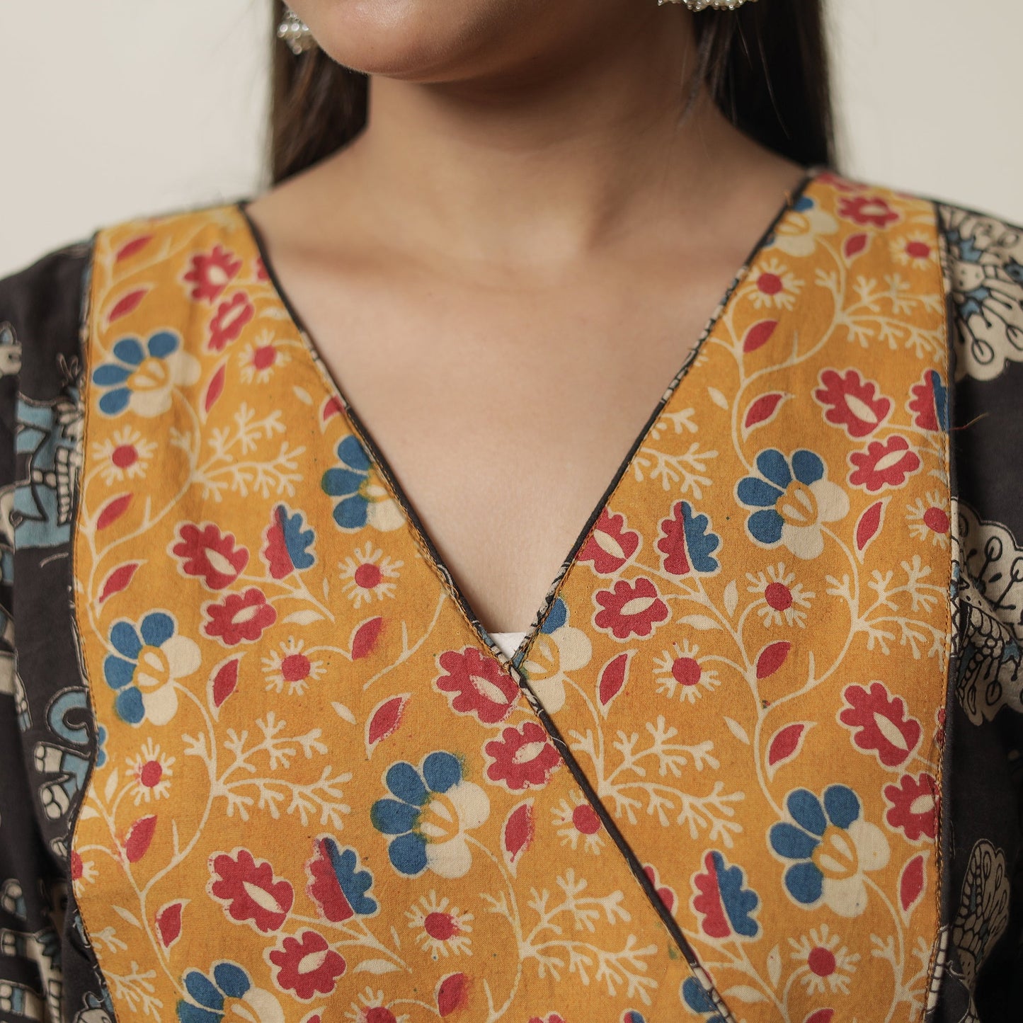 Kalamkari Printed Cotton Flared Kurta with Patchwork 12