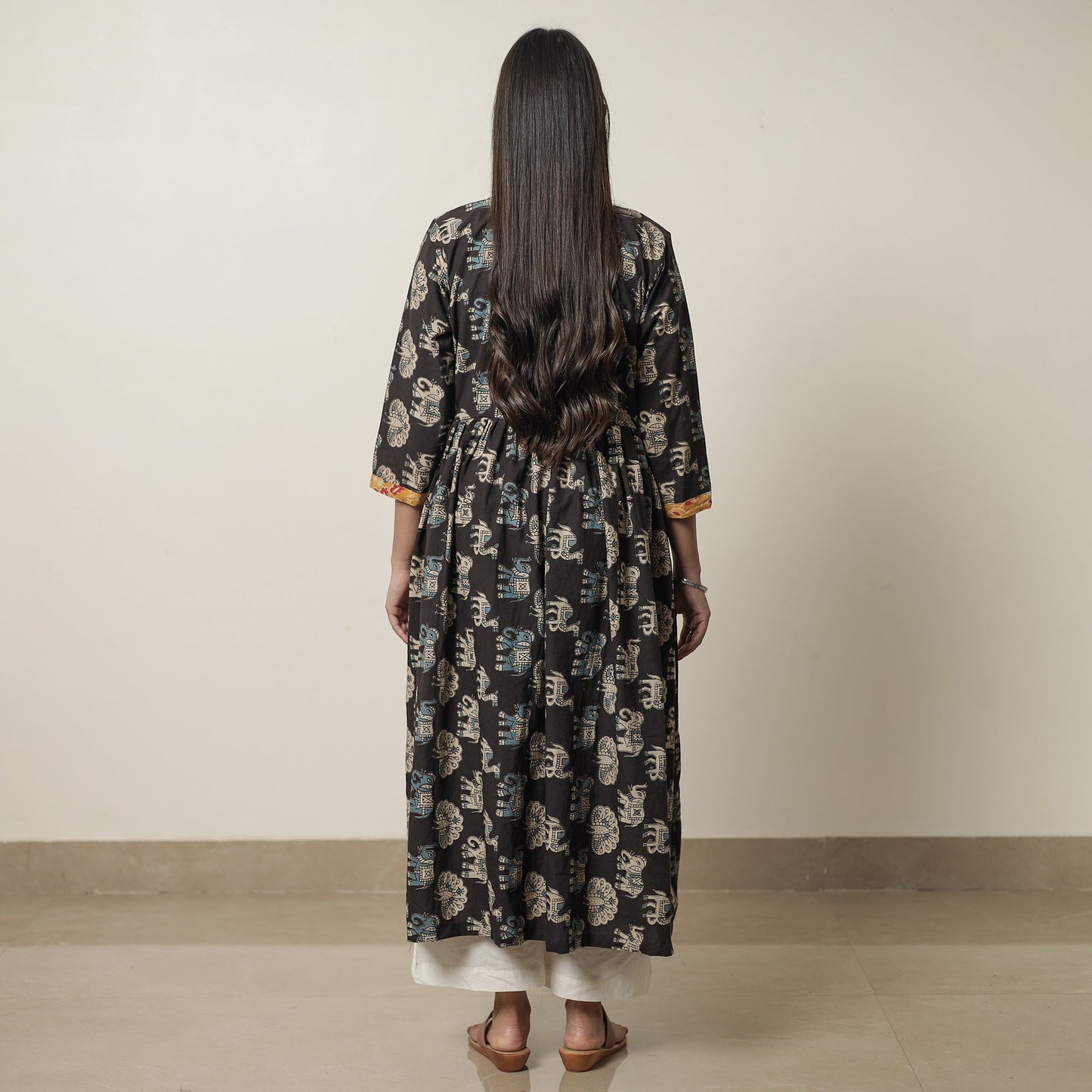 Kalamkari Printed Cotton Flared Kurta with Patchwork 12