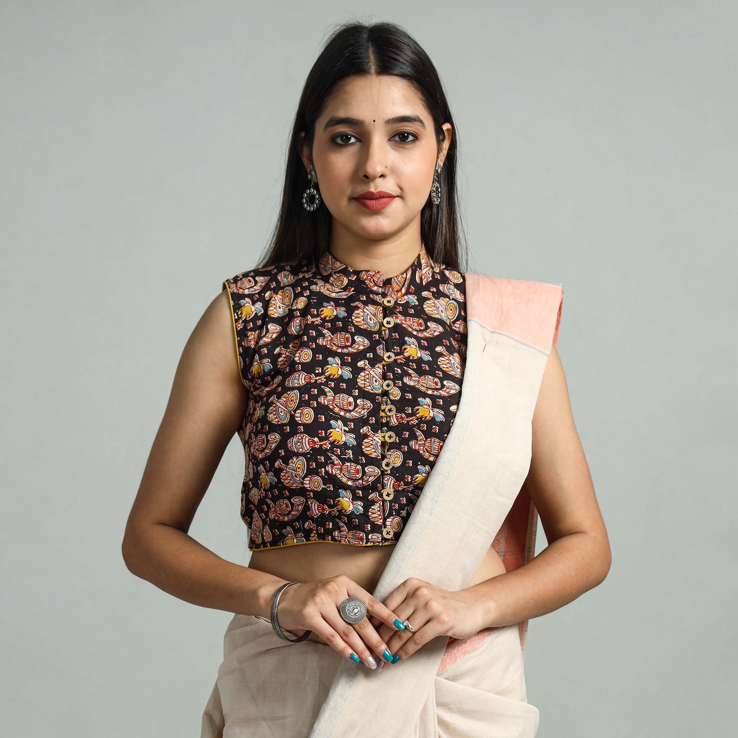 Buy Kalamkari Printed Cotton Stitched Blouse 04