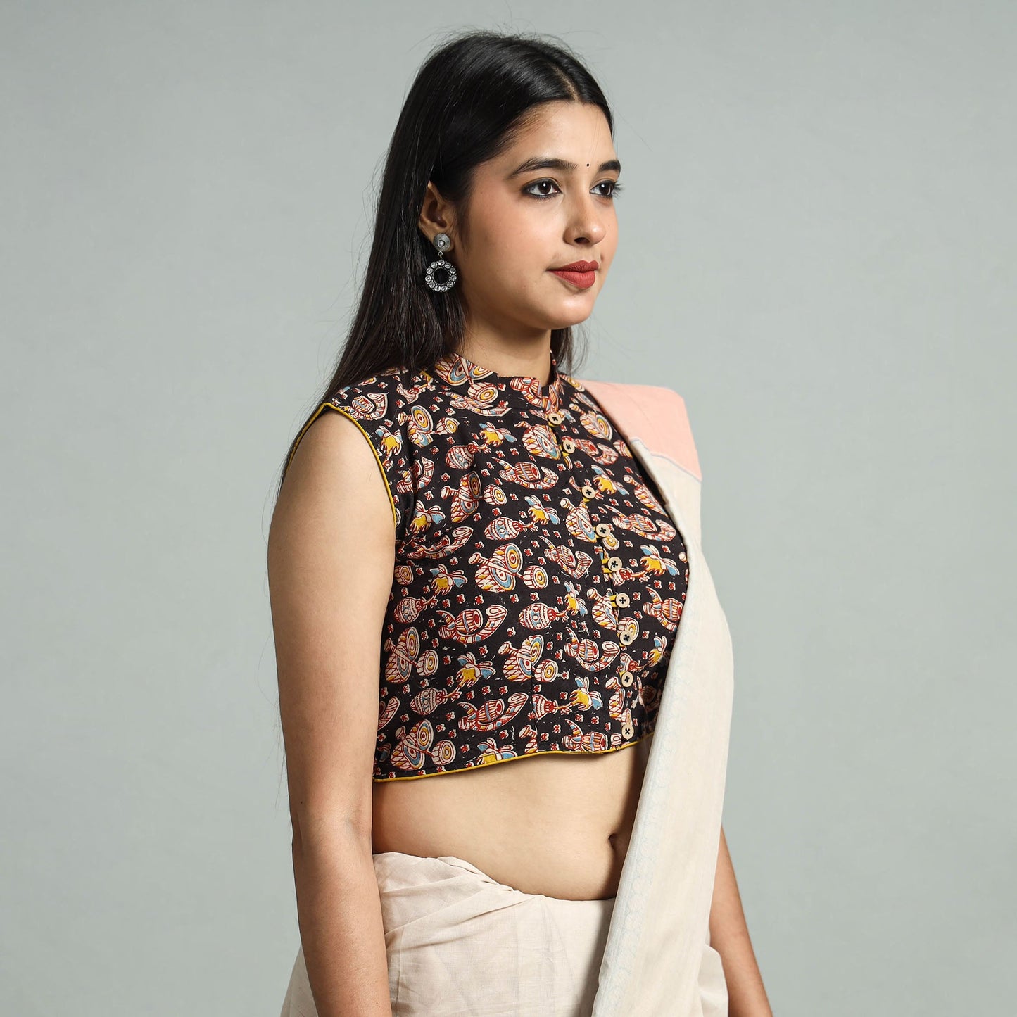 Buy Kalamkari Printed Cotton Stitched Blouse 04