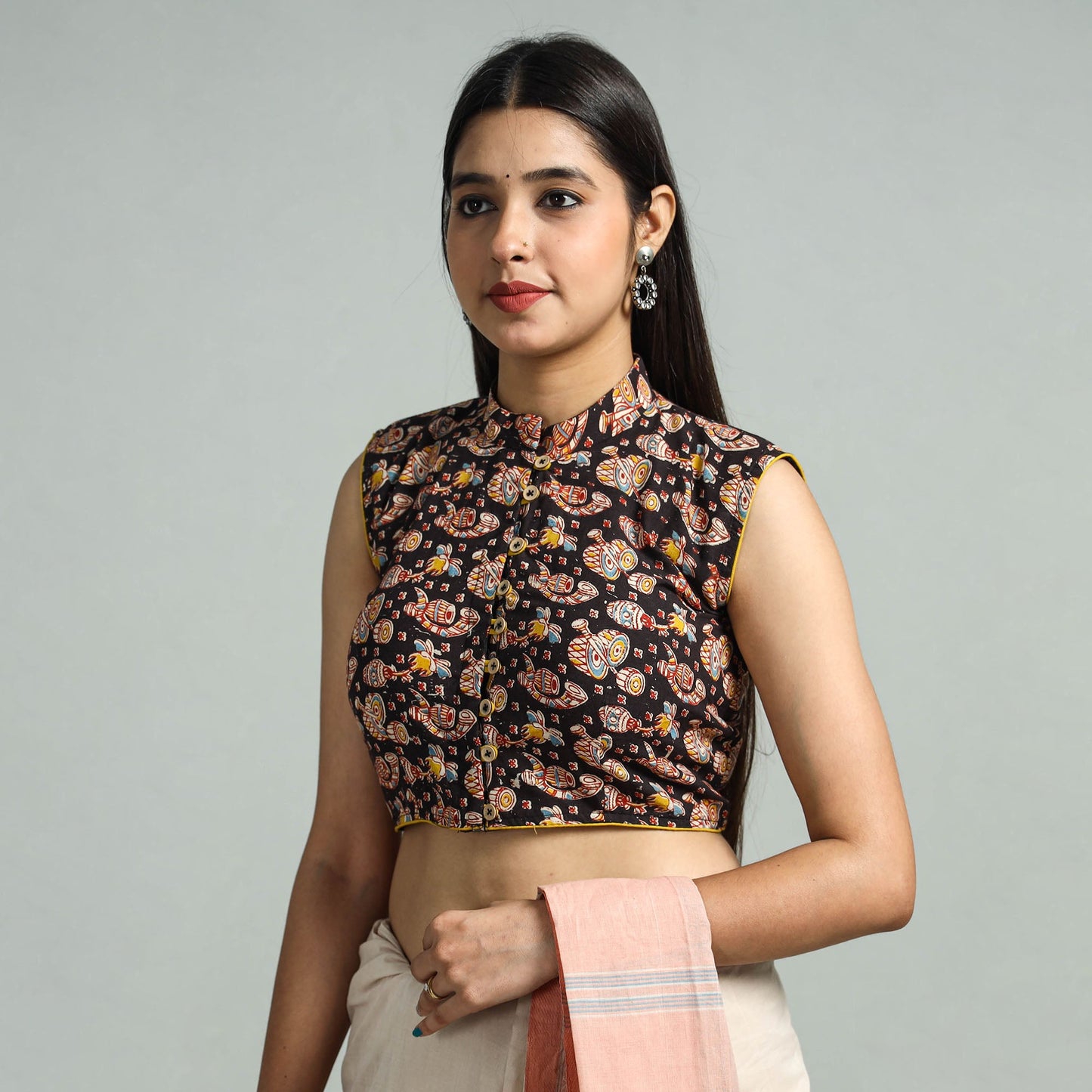 Buy Kalamkari Printed Cotton Stitched Blouse 04