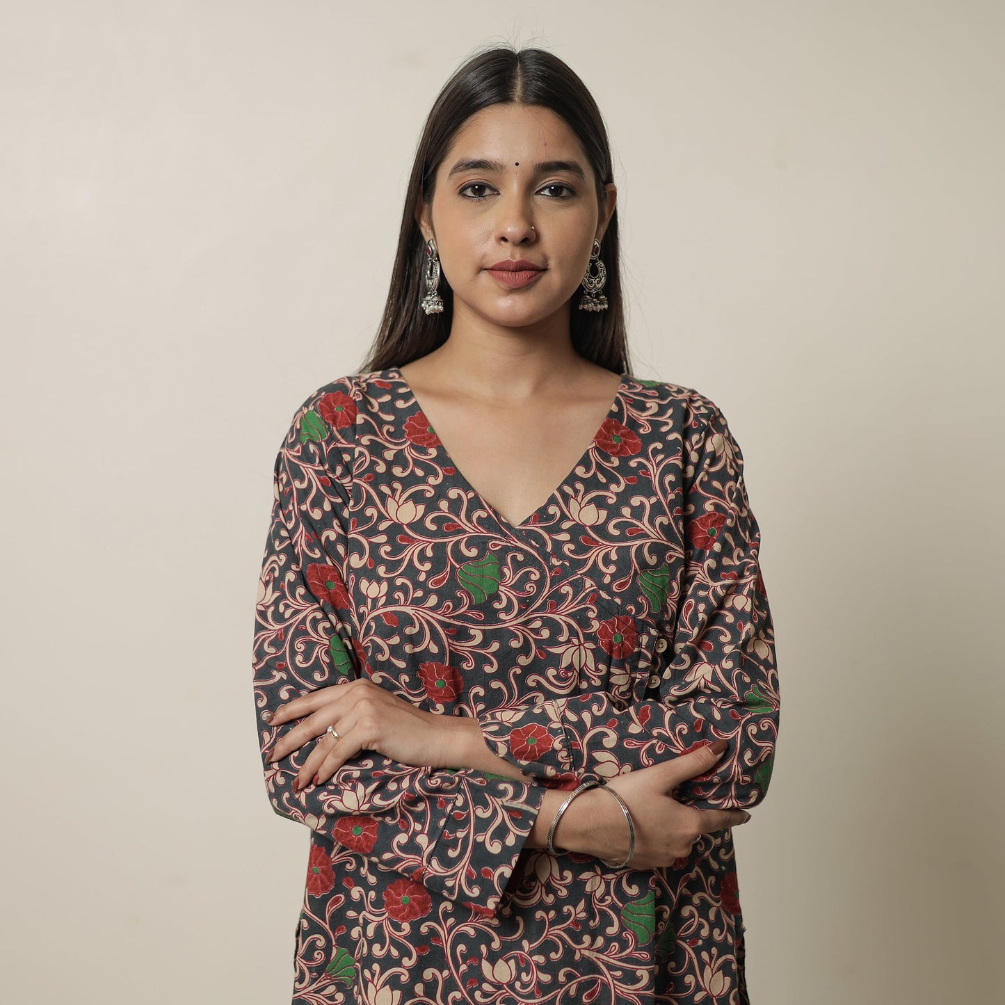 Kalamkari Printed Cotton Straight Kurta For Women