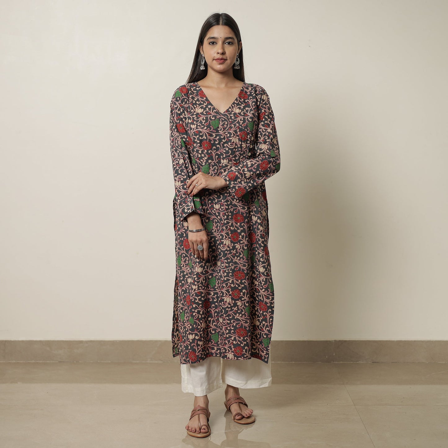 Kalamkari Printed Cotton Straight Kurta For Women