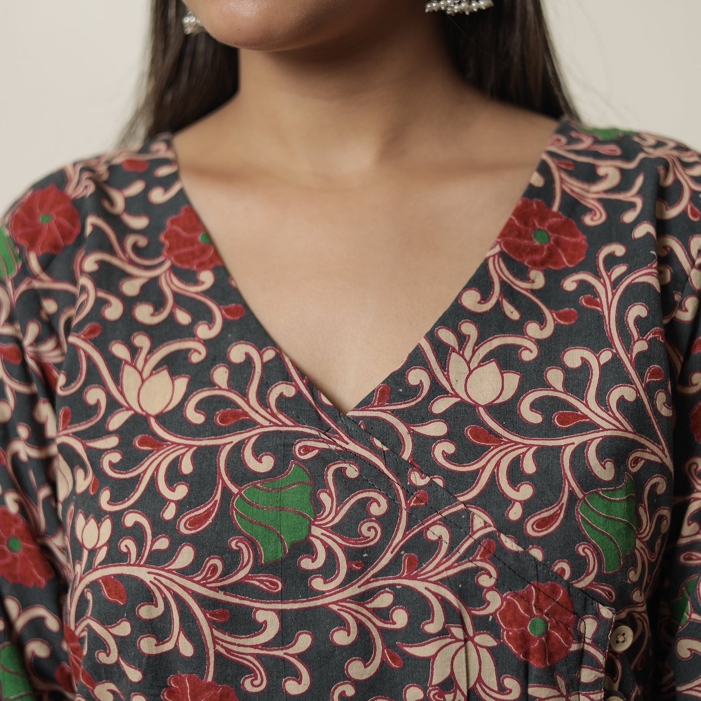 Kalamkari Printed Cotton Straight Kurta For Women
